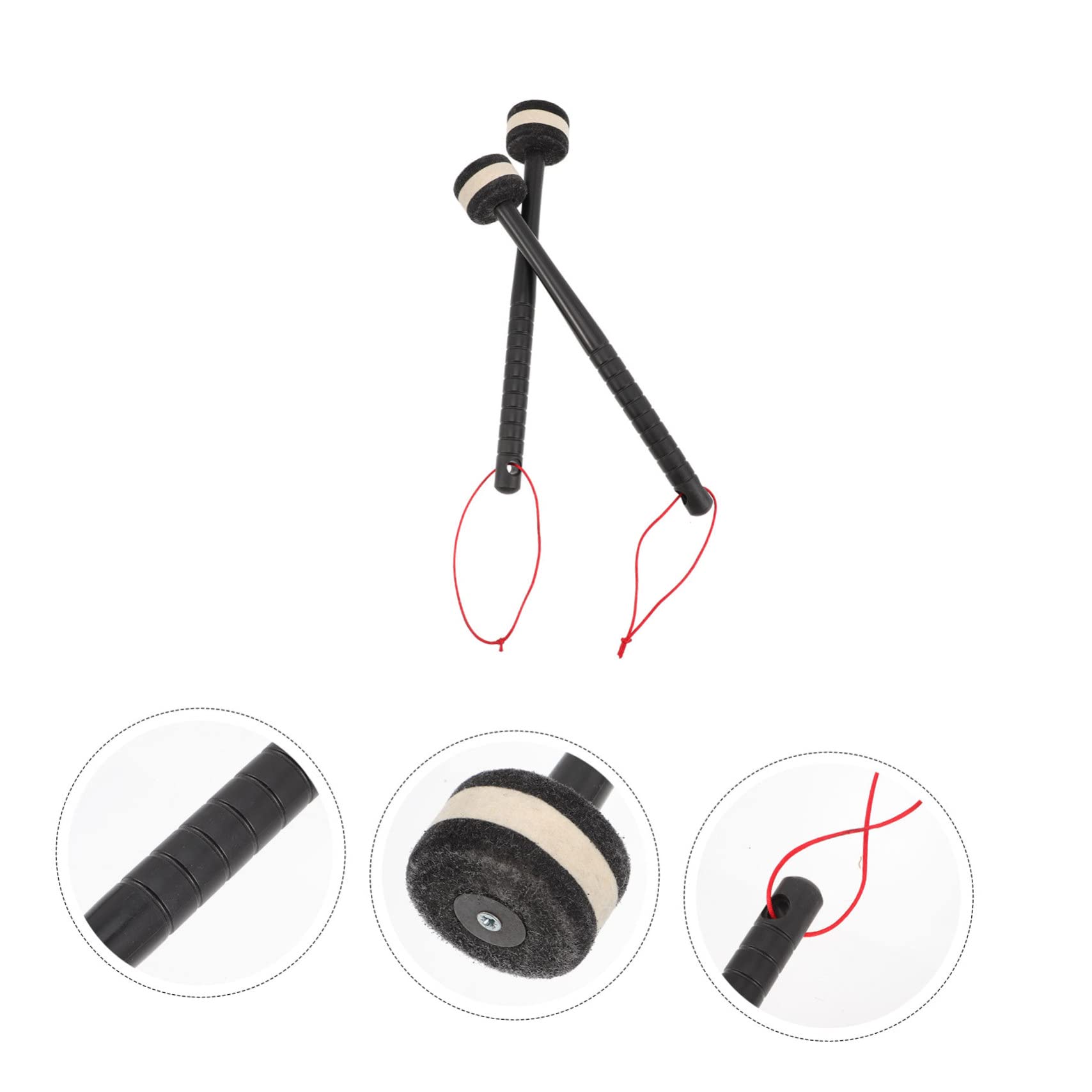 HEMOTON Baquetas Xilofono Fieltro 2 Pares Baqueta De Percusión Instrumentos Musicales Baquetas De Bombo Instrumento De Percusión Suministros De Palillo Práctico Bajo Tenor Black Sintió