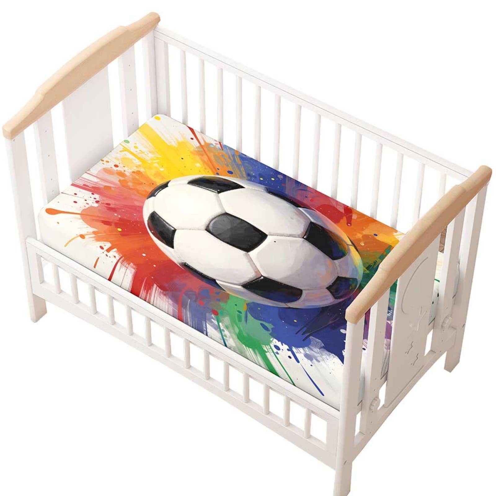 Odot Cot Bed Fitted Sheet, Moses Basket Fitted Sheet 3D Football Pattern Soft Microfibre Crib Bedsheets Bassinet Bedsheet Mattress Protector for Kids Boy Girl (Watercolor,80x40cm)