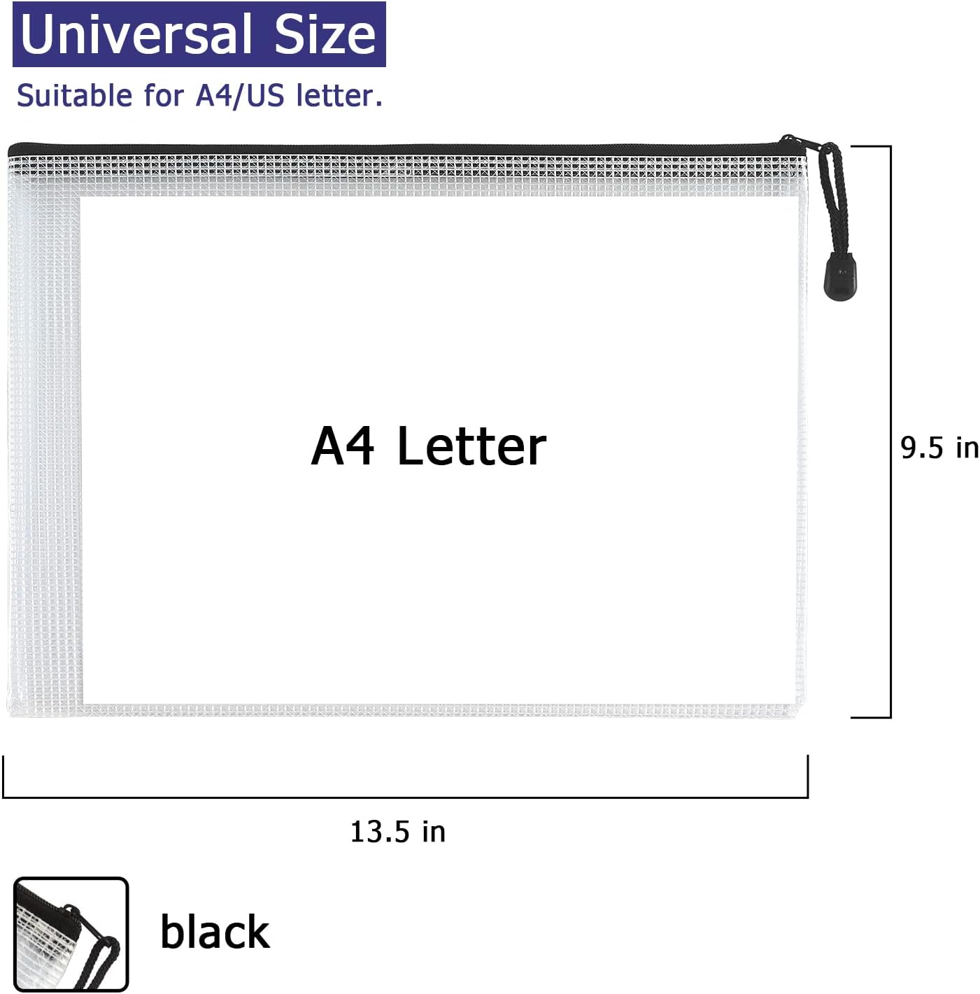 6 Pack Mesh Zipper Pouch Document Bag Waterproof Zip File Folders for School Office Supplies Travel Storage Bags (White) - Image 3