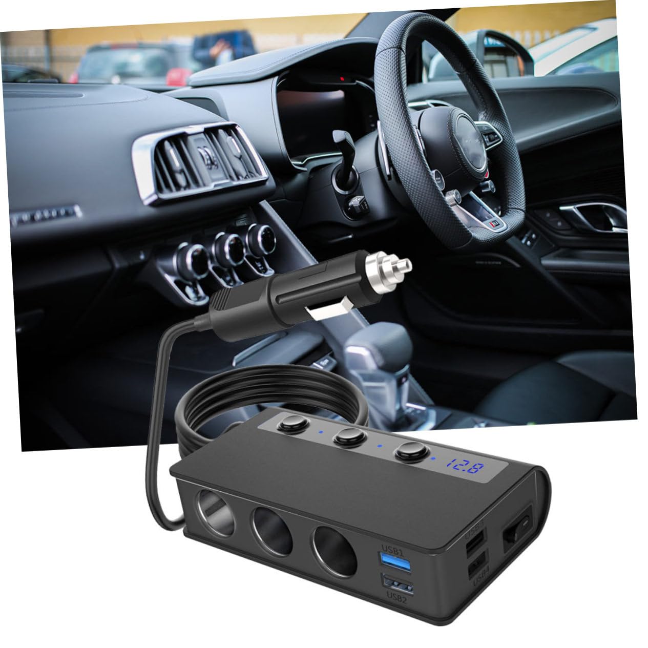 Happyyami Caricatore da Auto Sdoppiatore Accendisigari 3 Porte, 4 Usb, 180w Max, Chip Intelligente, Protezione da Corto Circuito e Sovracorrente