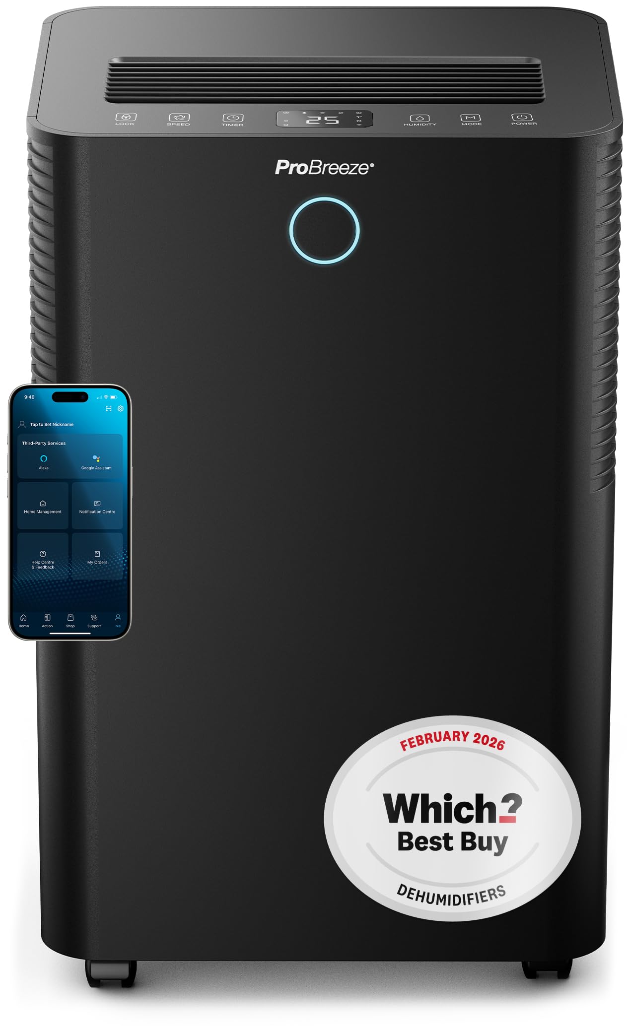Pro Breeze® 20L OmniDry WiFi Dehumidifier, WHICH? Best Buy Award WINNER, Automatic Humidity Sensor & Display, Sleep Mode, 24Hr Timer, Laundry Drying, Continuous Drainage, Smart App