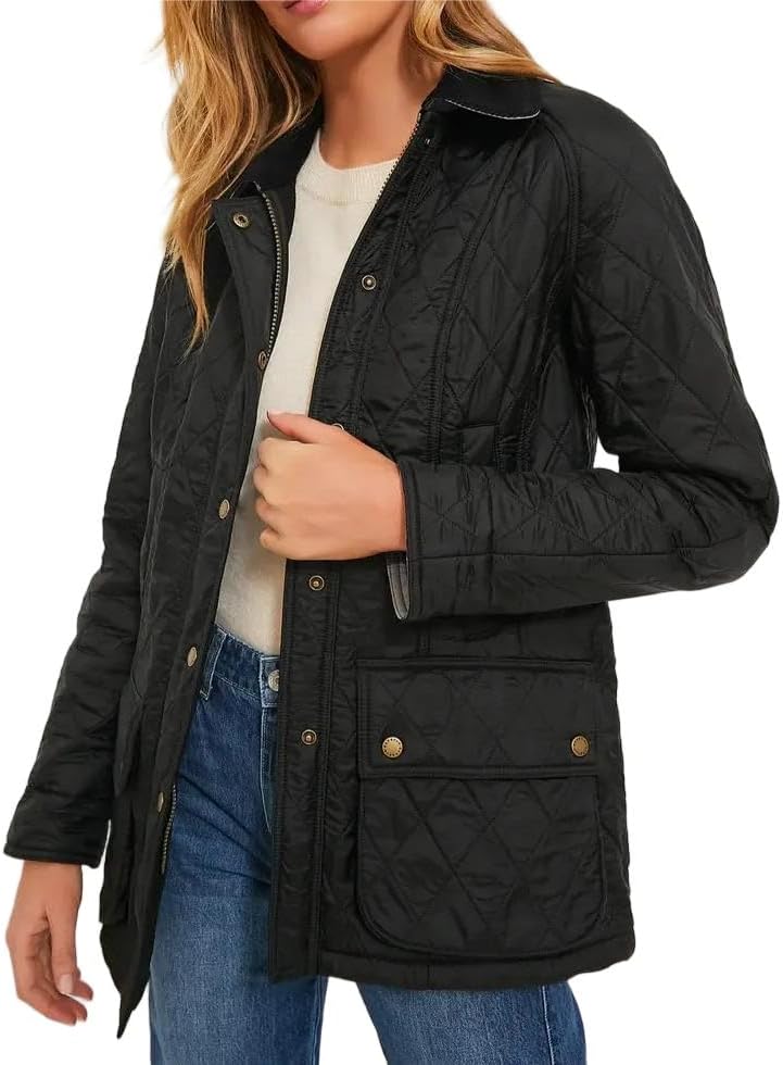 VAOYIU Women's Diamond Pattern Quilted Jacket Cuff Patterns Button Up Casual Cardigan Padded Coat with Side Pockets