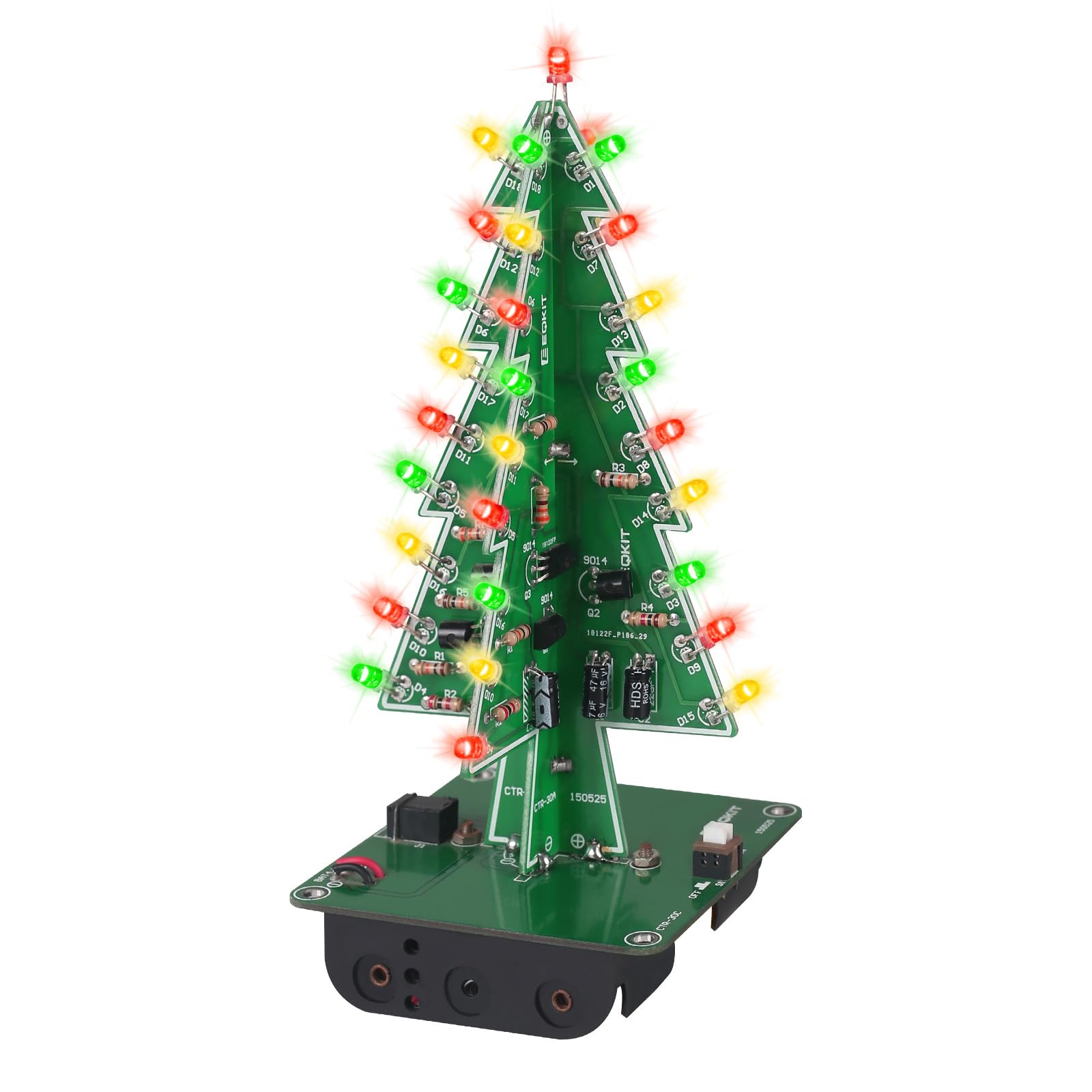 Dongker Red, Green, Yellow Christmas Tree Soldering Kit,Ctr-30 3 Colors Xmas Tree Electronic Project Kit With Red/Green/Yellow Led Flash Lights For Christmas Decor Soldering Practice Learning