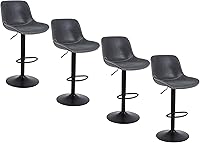 Vista 13 de Taburetes de bar, taburetes giratorios de altura de mostrador con respaldo, sillas de bar modernas ajustables, taburete alto de cocina de piel Negro
