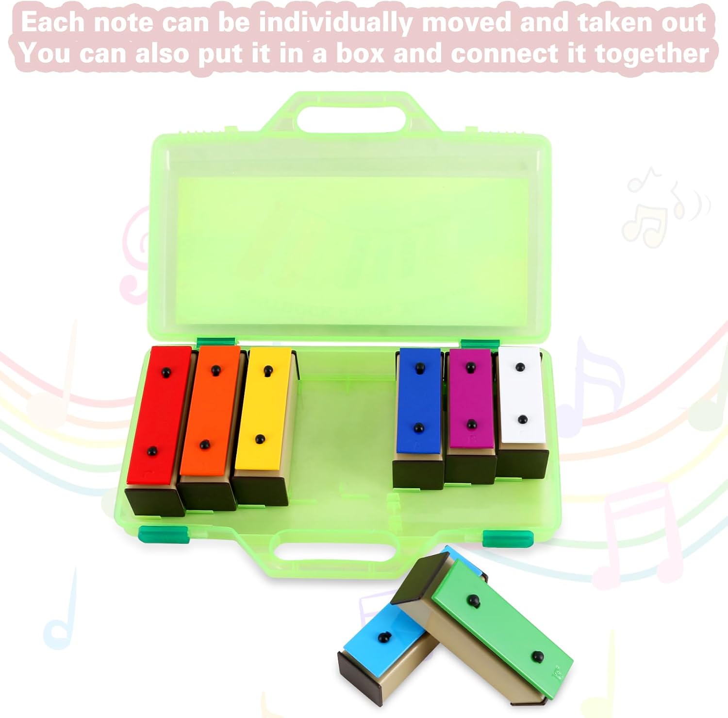 EASTROCK 8 Notes Xylophone with Green Case Glockenspiel Metal Keys 8 Notes Colorful Resonator Bells Orff Music Instrument for Percussion Instrument