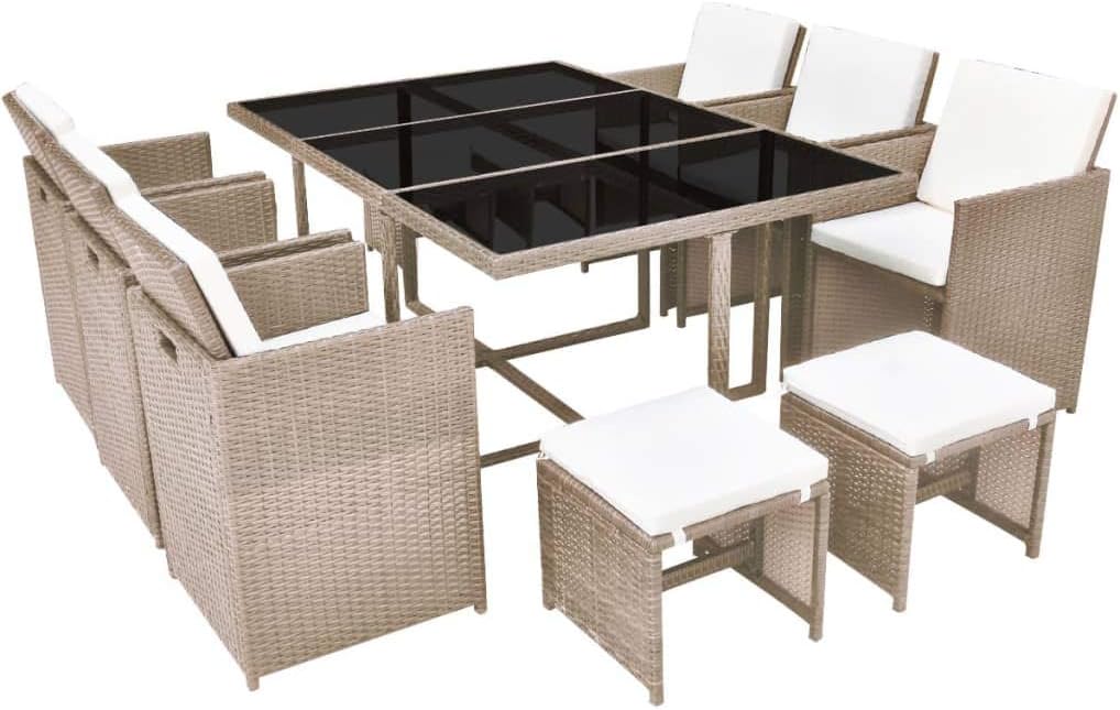vidaXL 11 Piece Rattan Garden Dining Set in Grey