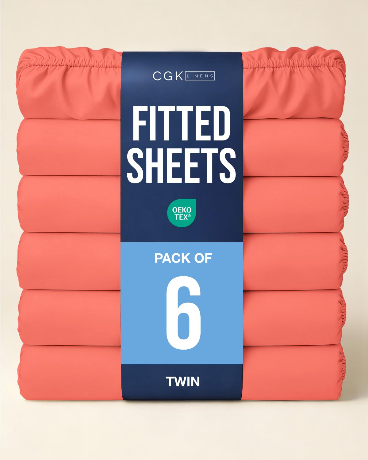 Twin Fitted Sheet - Pack of 6 Single Fitted Bottom Sheet Only - Coral