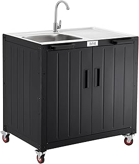 Freestanding Grill Cart with Sink and Cabinet, Movable Outdoor Cart Tabl...