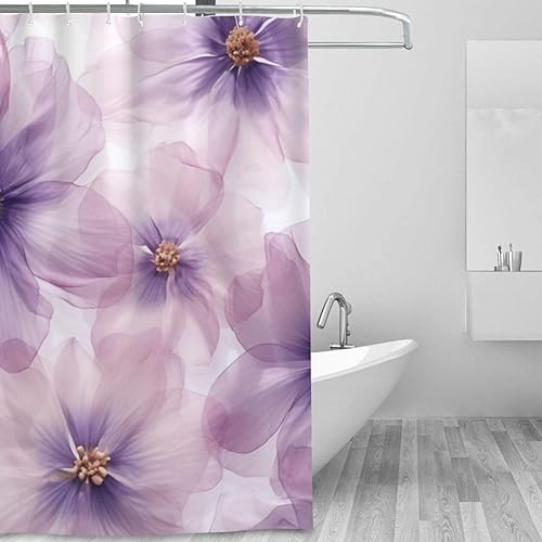 Miniatura 2 de YLATY2964 - Cortina de ducha de flores abstractas para baño, juego de cortinas de ducha bohemias florales moradas, tela transparente, moderna,