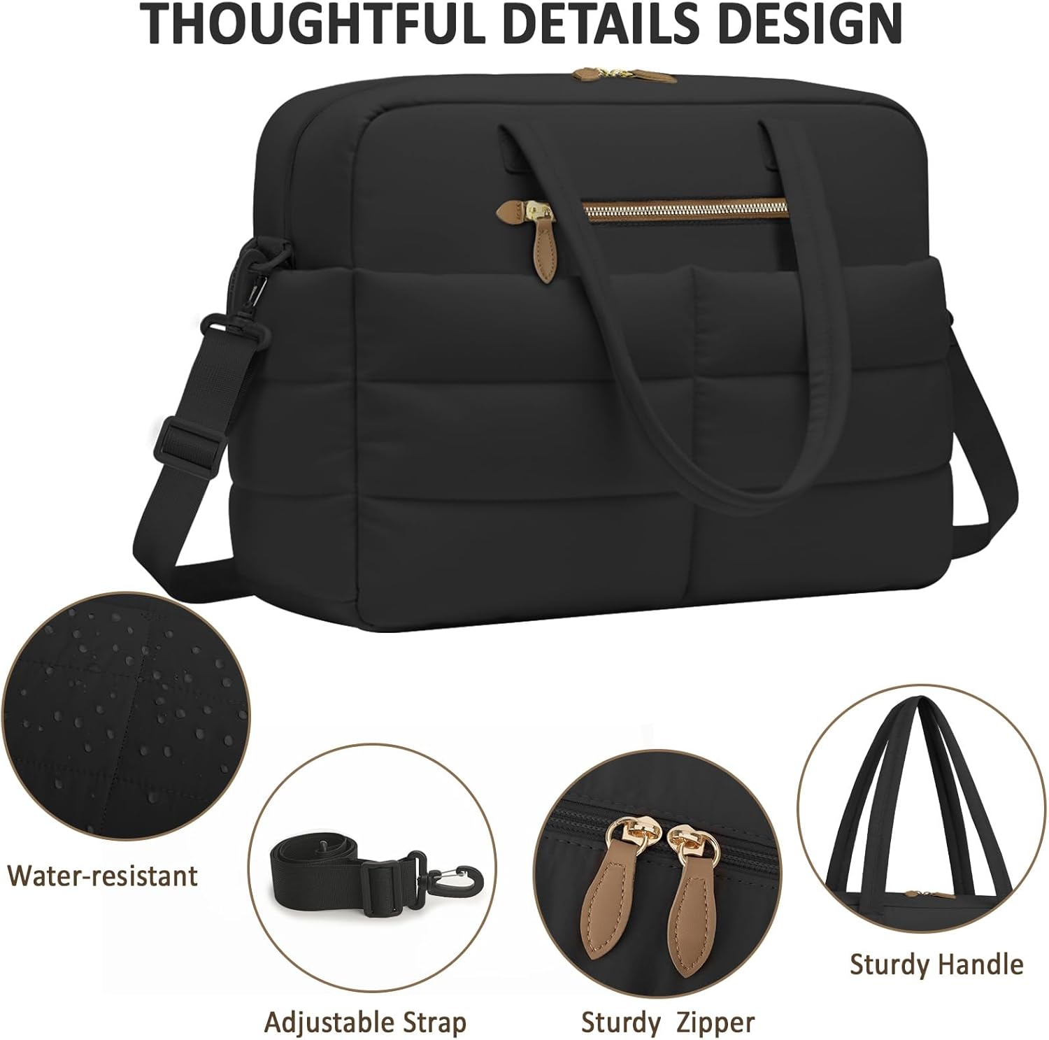 Travel Duffel Bags, Personal Item Travel Bag, Weekender Bags for Women Men Workout Duffle Gym Overnight Bag Foldable Lightweight Tote Carry On Hospital Bag, Black - Image 6