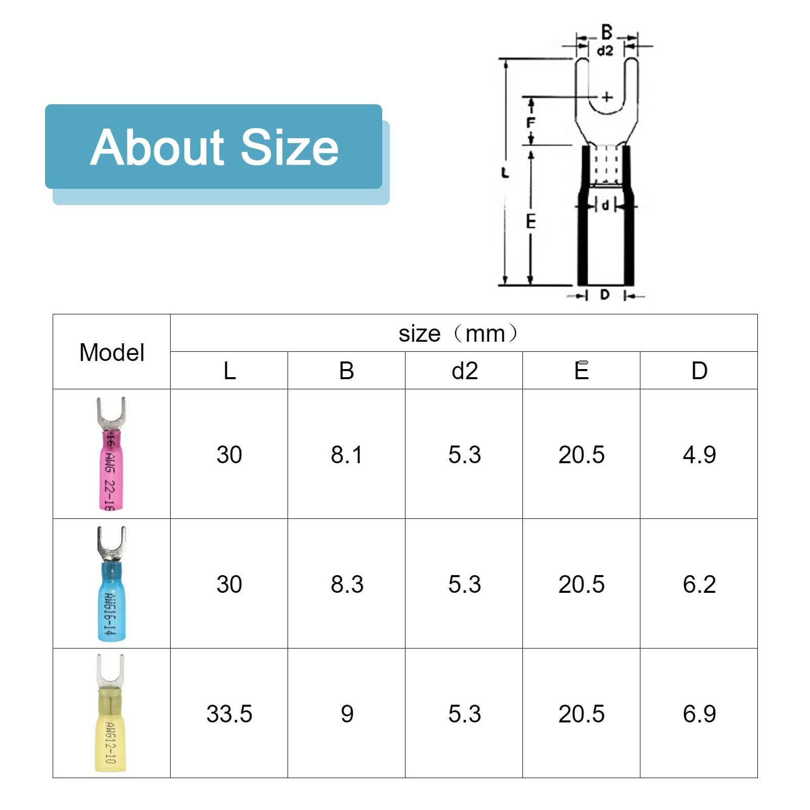 100PCS Heat Shrink Fork Connectors ?22-16/16-14/12-10AWG Tinned Copper U-Type Spade Wire Connectors Kit,for Watercraft, Electronics, Automotive