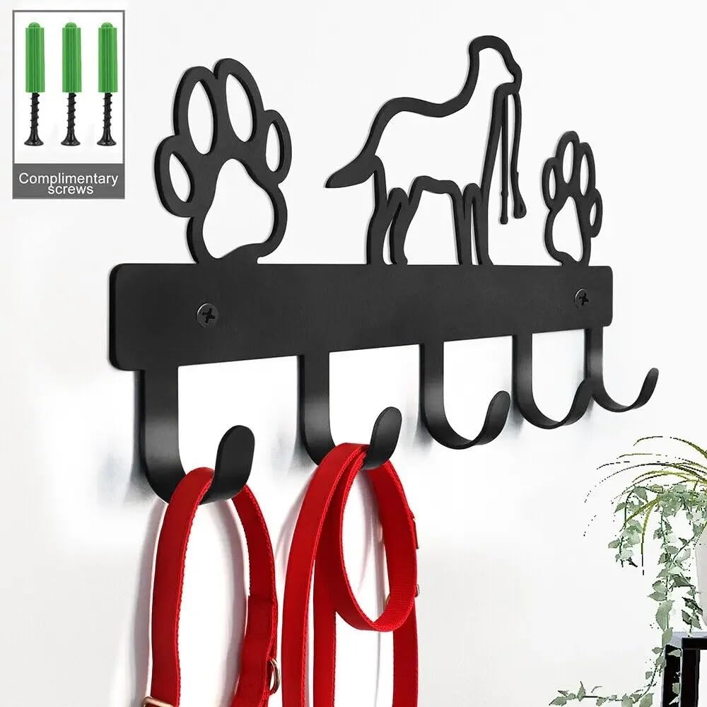 Percha Colgador de patas metal con 5 ganchos for mascotas, abrigo, llave, plomo, correa, estante pared, soporte, organizador, toallero, almacenamiento