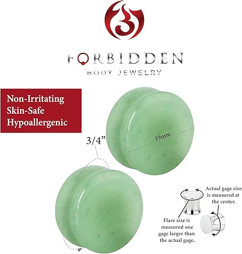 Miniatura 2 de Forbidden Body Jewelry Calibres de enchufe, calibres de piedra, tapones de piedra, calibre de oreja de jade semiprecioso, aretes de doble llamarada,