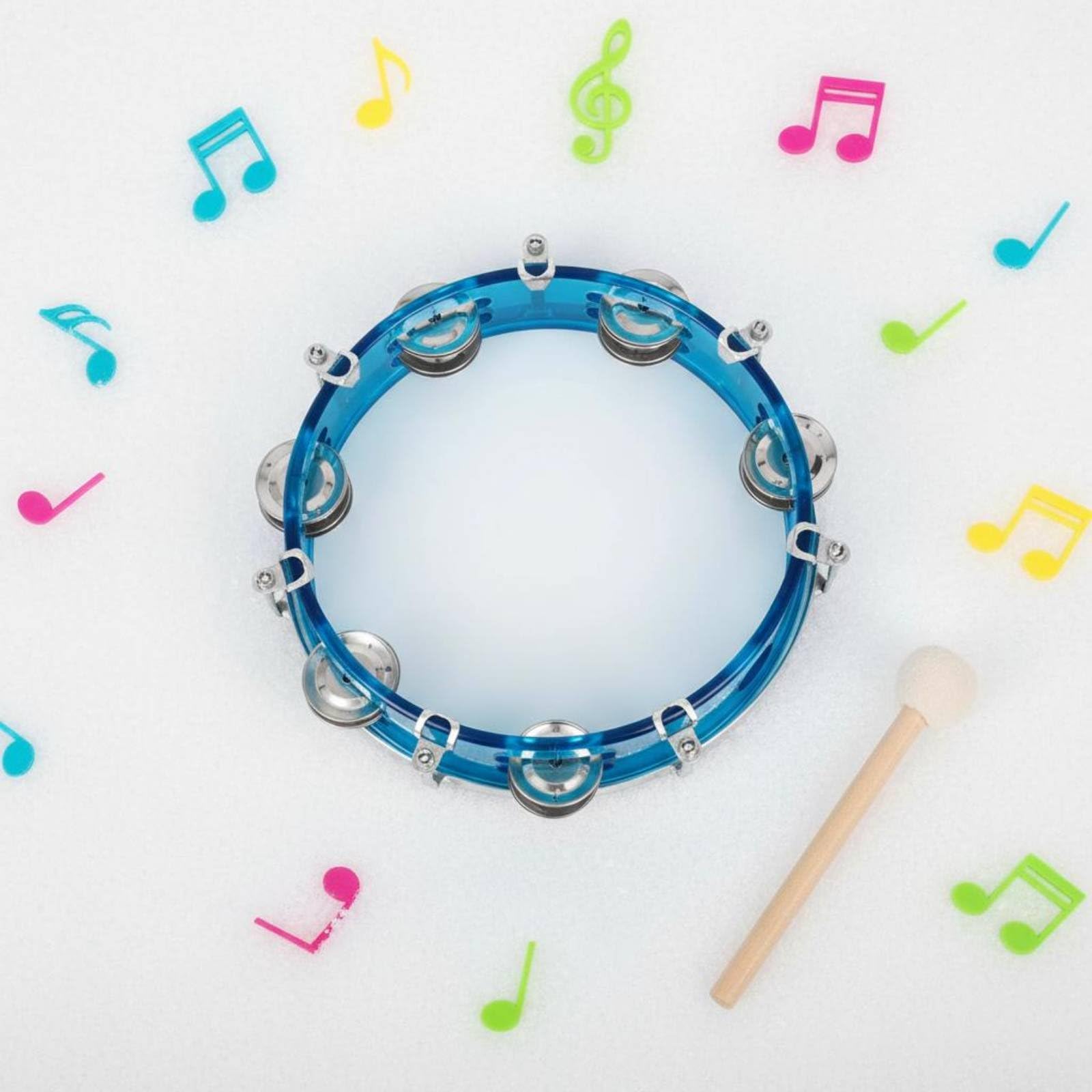 Tamburello per Bambini Tamburo a Mano Strumento a Percussione Accordabile con Chiave Doppia Fila Impugnatura Comoda E Metallo Timbro Brillante per, Blu