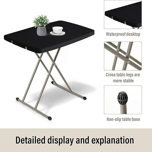 Miniatura 5 de Folding Table 30Inch Small Foldable Table for Kids Picnic and Laundry Room, Tray Table, Black