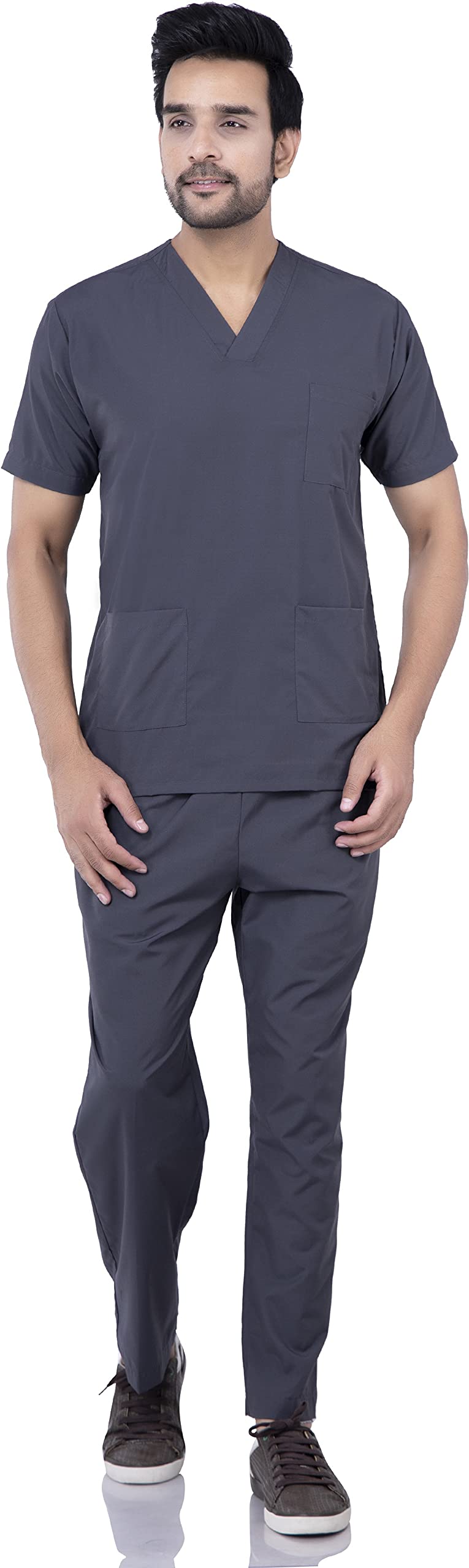BADOLI COLLECTIONMens Hospital Scrub/Dress/Uniform/Suit - Ideal for Doctors, Nurses, Dentists and Healthcare Professionals(Dark Grey S)