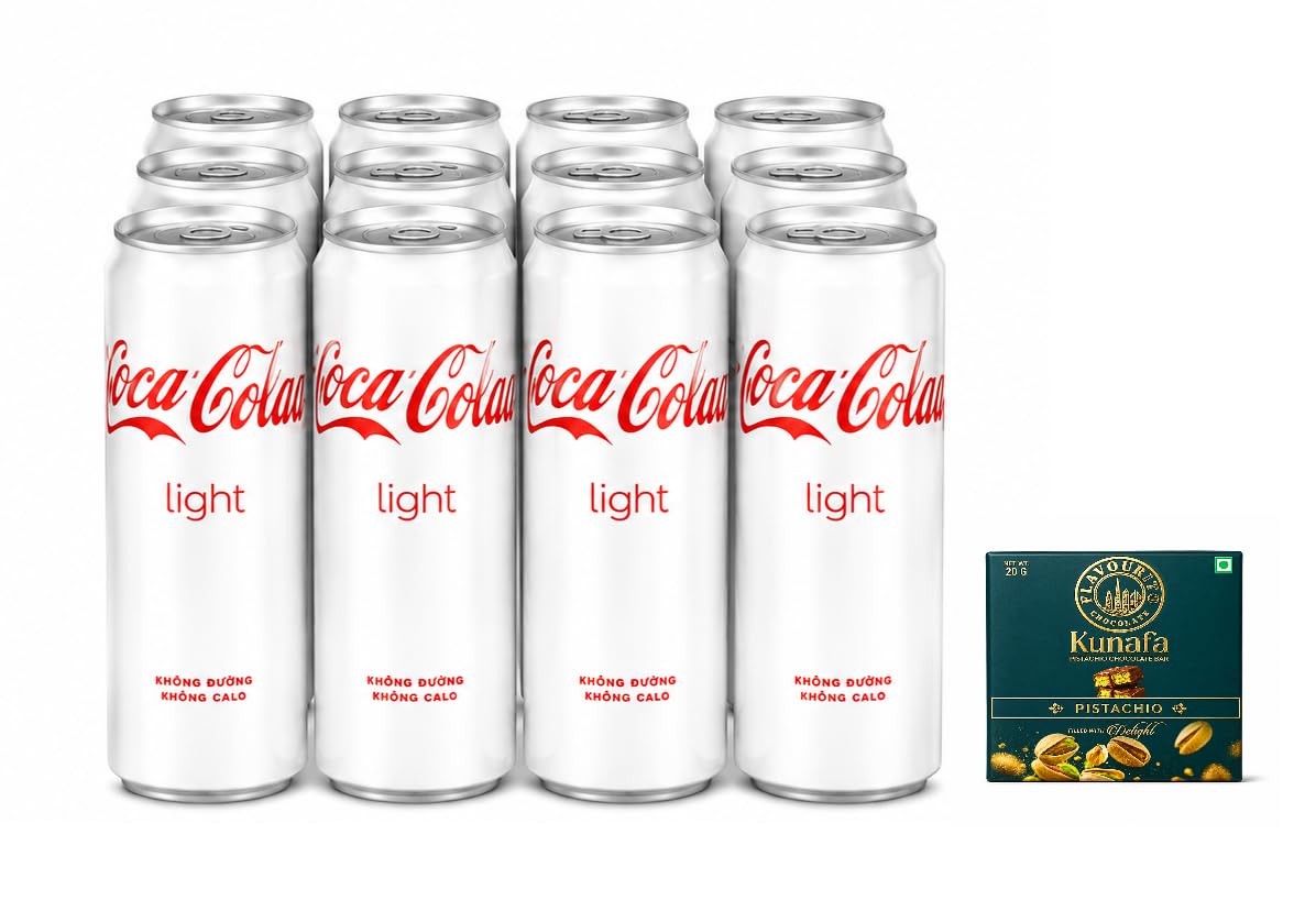 Coca-Colaa Light, Refreshing Low-Calorie Carbonated Soft Drink,320ml (Pack of 12),Get Free Flavourito Kunafa Pistachio Chocolate Bar, 20g By Decadent Foods,(Imported-Vietnam)-image-6