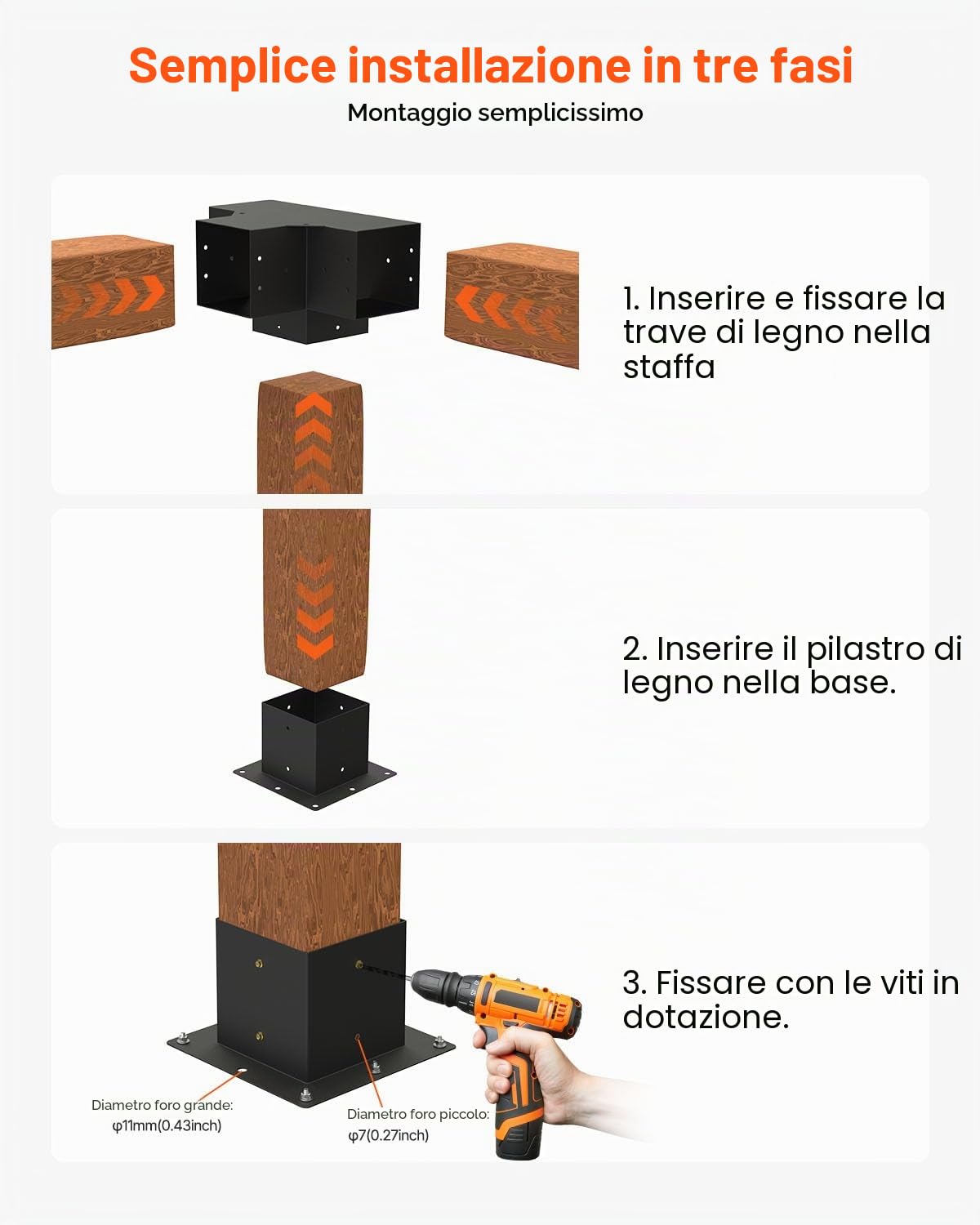 VEVOR Kit Staffe per Pergolato, ca. 152 x 152 mm, Adatto per Interna 14x14 cm, 4 Pezzi a 4 Vie, Kit Base per Pali in Legno, Travi in Legno di Facile Installazione per Gazebo, Pergola da Giardino