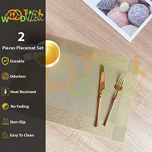 Image of Placemats with Table Runner Sets - Washable Kitchen Tablemat - Table Mats for Dining Table - Non-Slip Placemat - Table Runner (2-Piece Placemat, 1-Piece Runner, Gold)