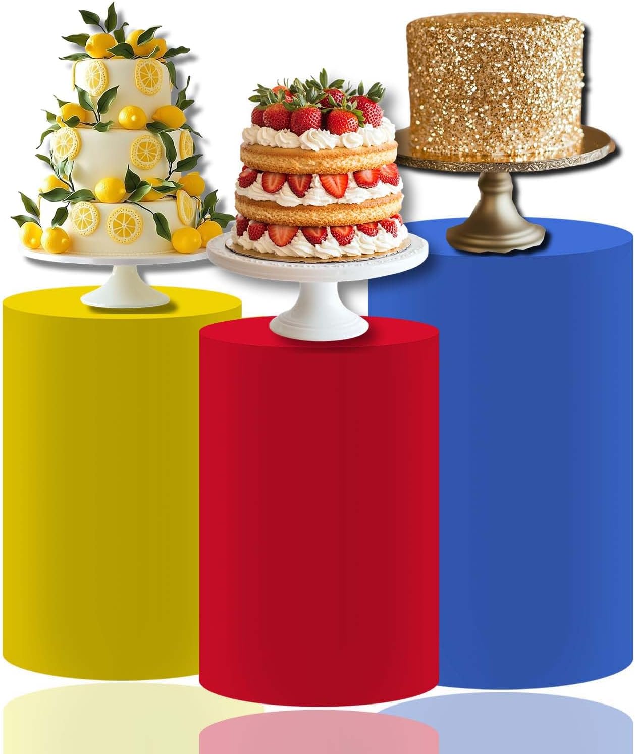 Colorful Cylinder Pedestal Cover Set - 3 Sizes Vibrant Party Decorations for Birthday, Baby Shower, Circus, Carnival, Wedding, Dessert Table Display, or Event Backdrop Props
