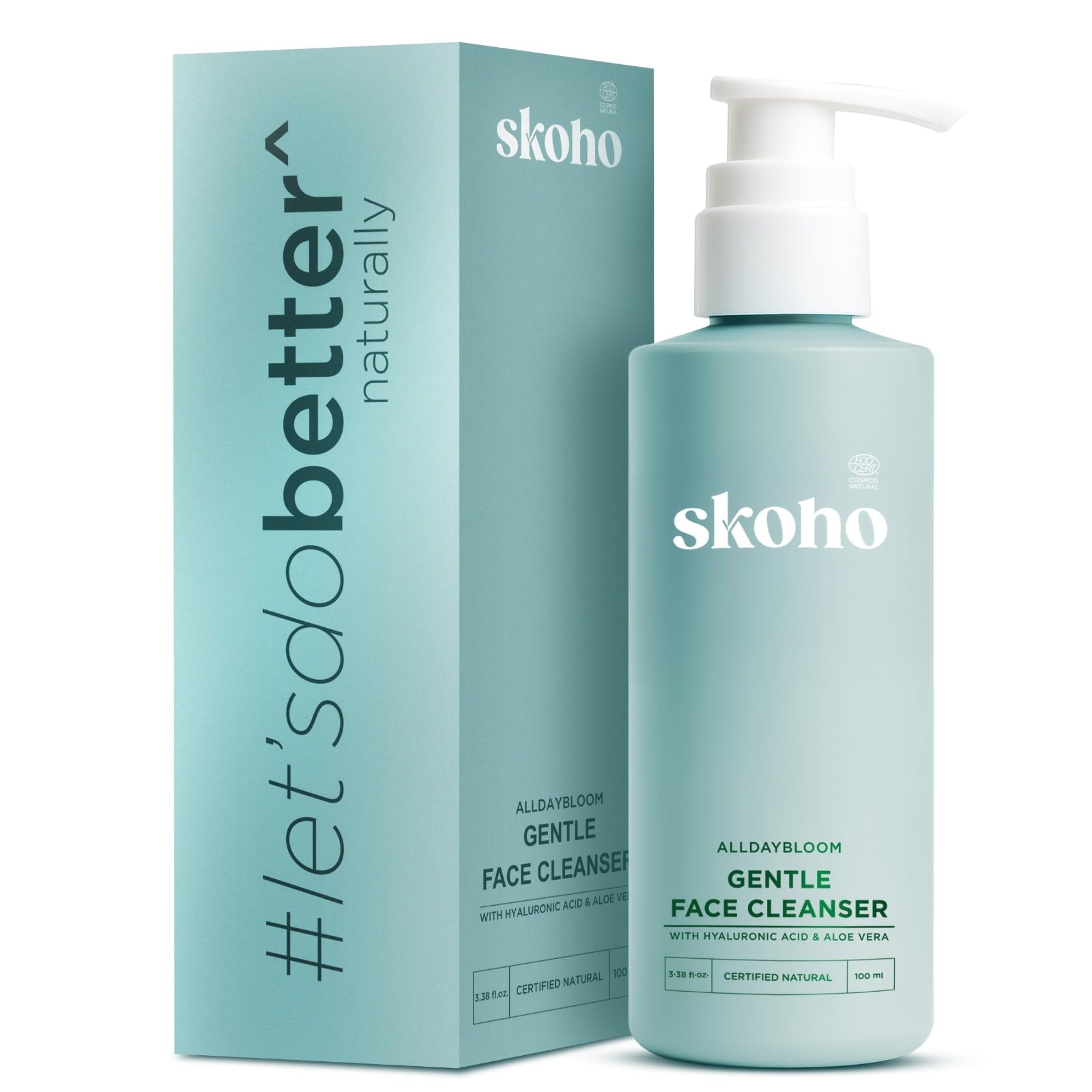 SKOHO 98.656% Natural Gentle face cleanser |Face wash with Hyaluronic Acid & Aloe Vera | COSMOS Certified | Paraben & Sulphate Free | Men & women | 100 ML