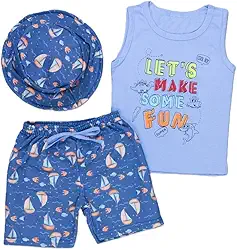Kit Infantil Verão com Regata Algodão Macio, Bermuda Fresca e Chapéu Protetor – Loja Era Uma Vez – Cores e Tamanhos