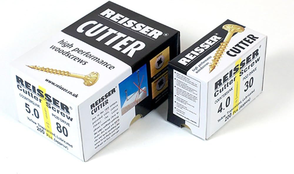 Reisser8200S220350354 Cutter Pozi Countersunk Head Full Thread Yellow Tropicalized Woodscrew 200-Pieces, 3.5 mm Diameter x 35 mm Length