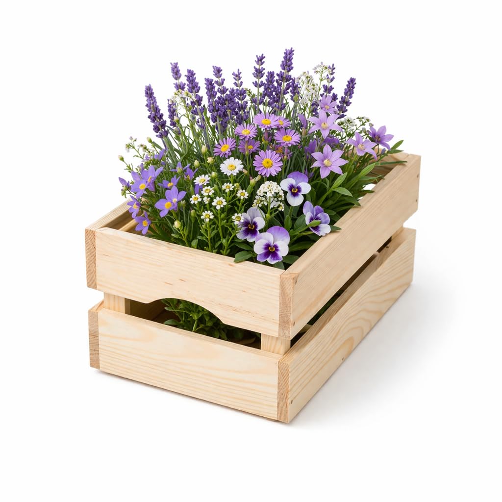 Jawor Skrzynka Drewniana Listwowa z Drewna Sosnowego FSC, Naturalna, 30 x 20 x 14 cm, z Uchwytami