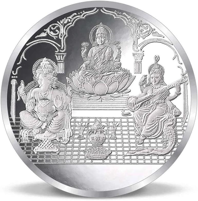 Ganesh Laxmi Saraswati Coin in Pure Silver/Trimurti Coin 999 Silver (001) (20 Grams)