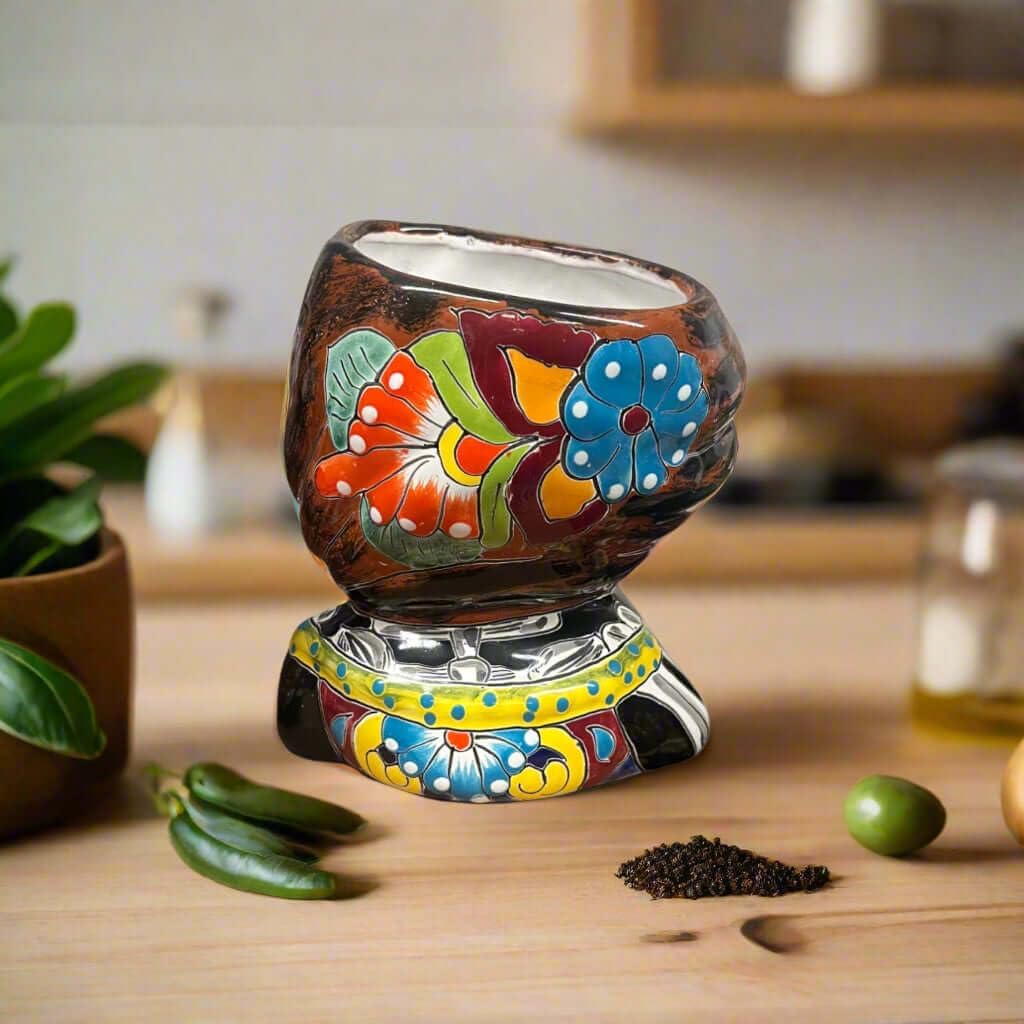 Talavera Skull Girl Planter | Hand-Painted Day of the Dead Pot