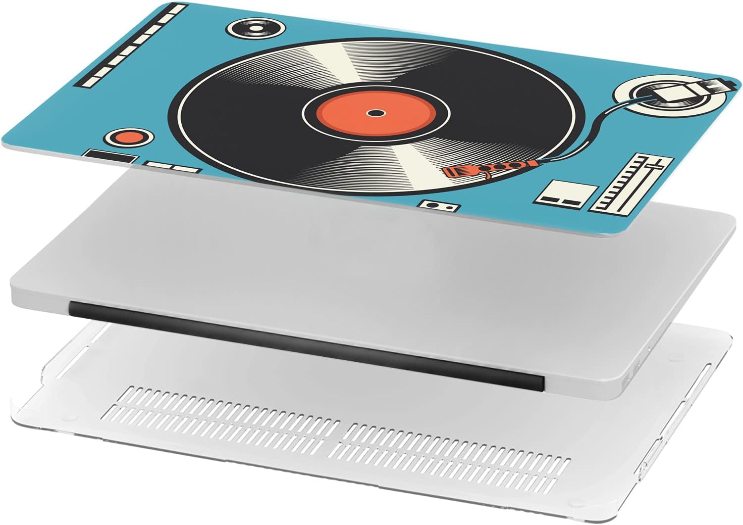 Mertak Hard Case Compatible with MacBook Pro 16 14 Air 15 13 inch M3 M2 M1 Mac 2024 2023 2022 2018 Graphic Music Cover Print Blue Retro Record Player Vintage Plastic Protective Girly Shell Clear
