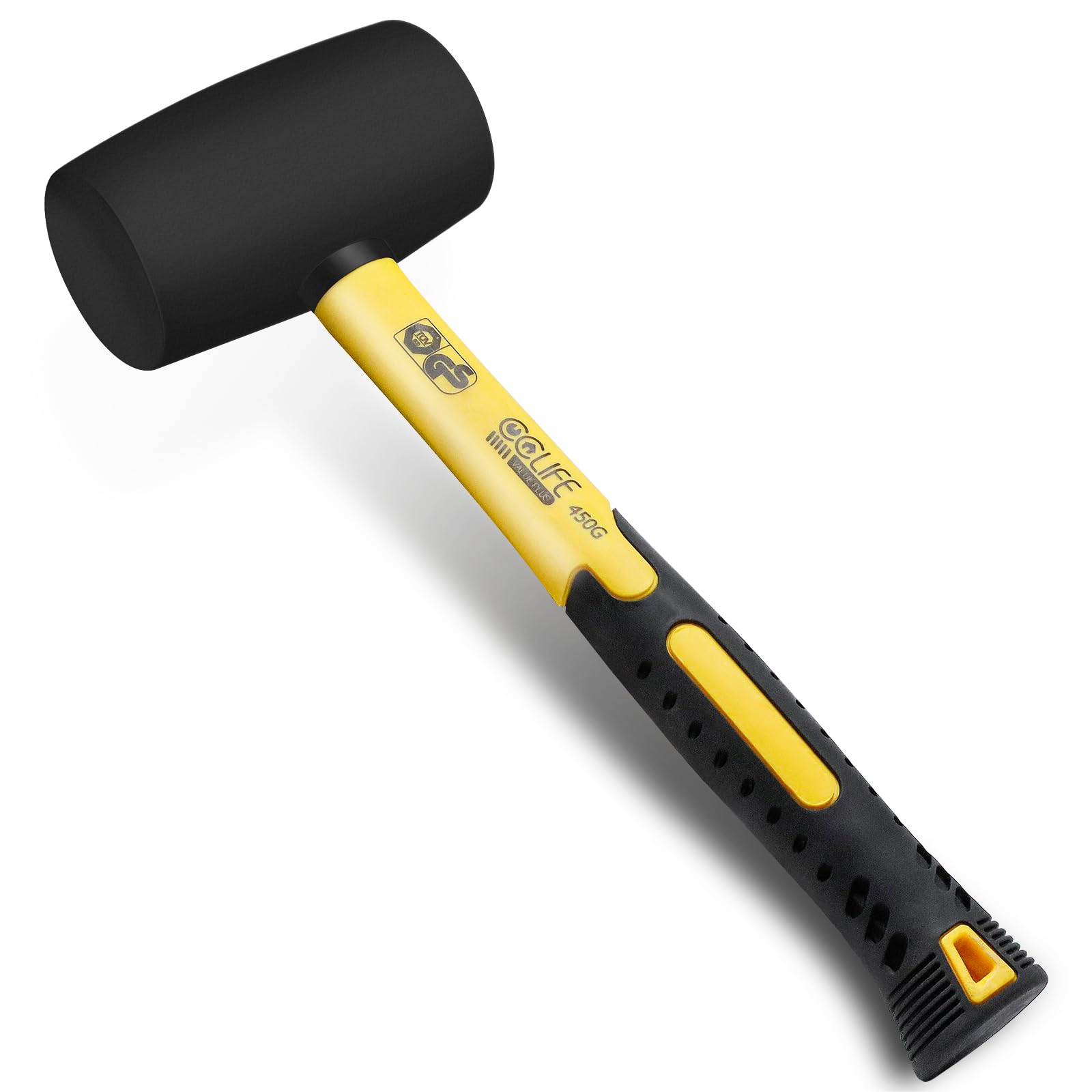 CCLIFE Martillo de Goma Mazo de Goma de Doble Cara Certificado por TÜV y GS Para Suelos y Azulejos de Superficie Blanda 16oz 450g Negro