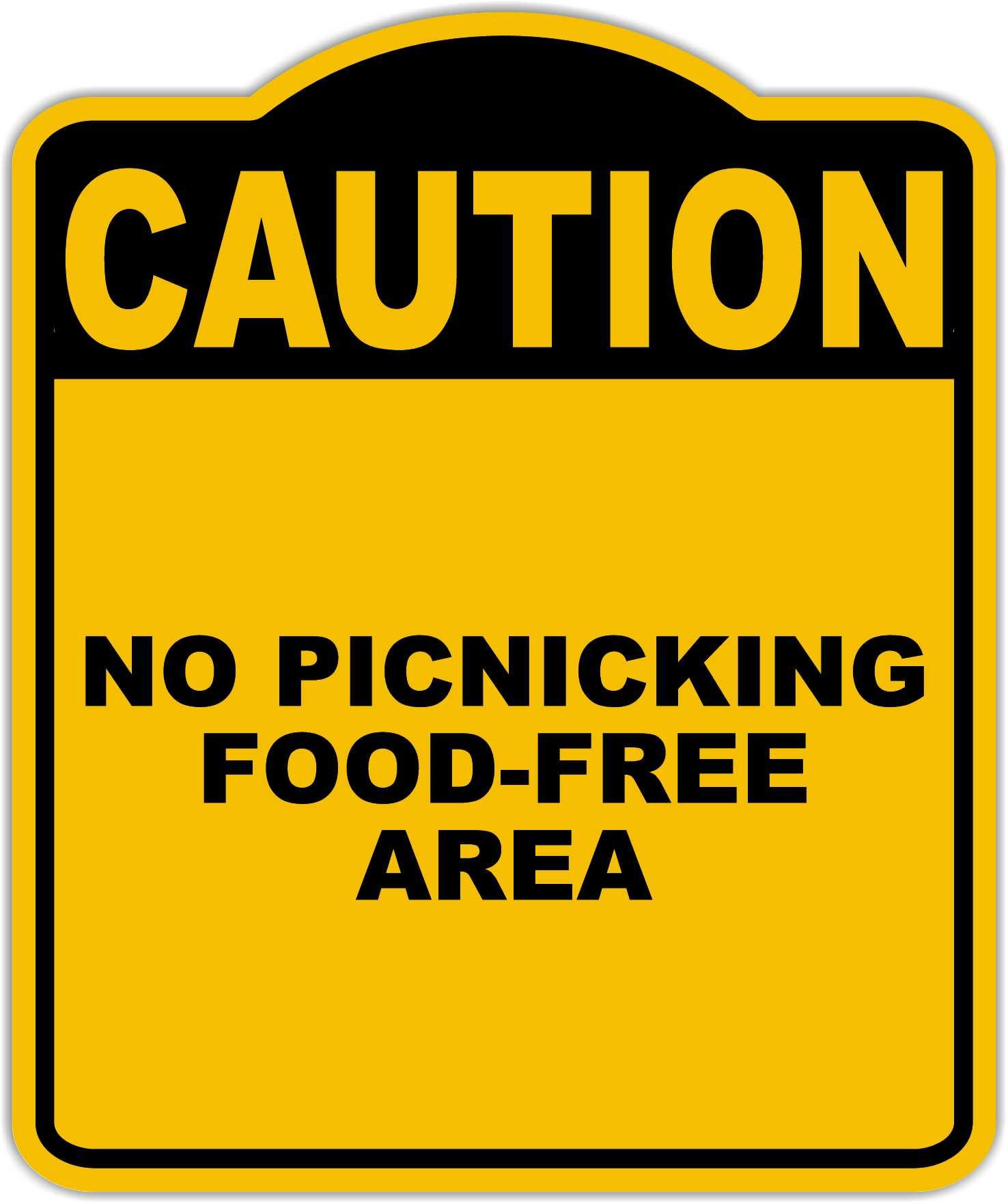 NO PICNICKING FOOD-FREE AREA Caution Yellow Black Aluminum Composite Sign 20 x 24 inches