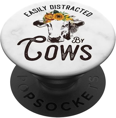 Fácilmente distraído por girasoles y vacas Heifer mujeres PopSockets agarre y soporte para teléfonos y tabletas, Negro