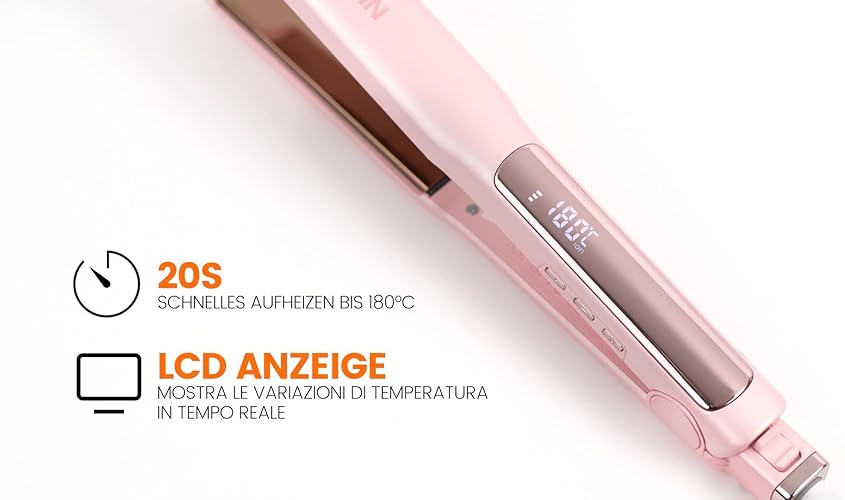 Bild 6 - Faszin 2 in 1 Glätteisen Locken und Glätten, 20s Schnellaufheizung, Titanplatten Ionen Haarglätter für einen glatten Stil, 3D-Schwebepanel verhindert Haarziehen, mit LCD-Display, 130°C-230°C - Rosa