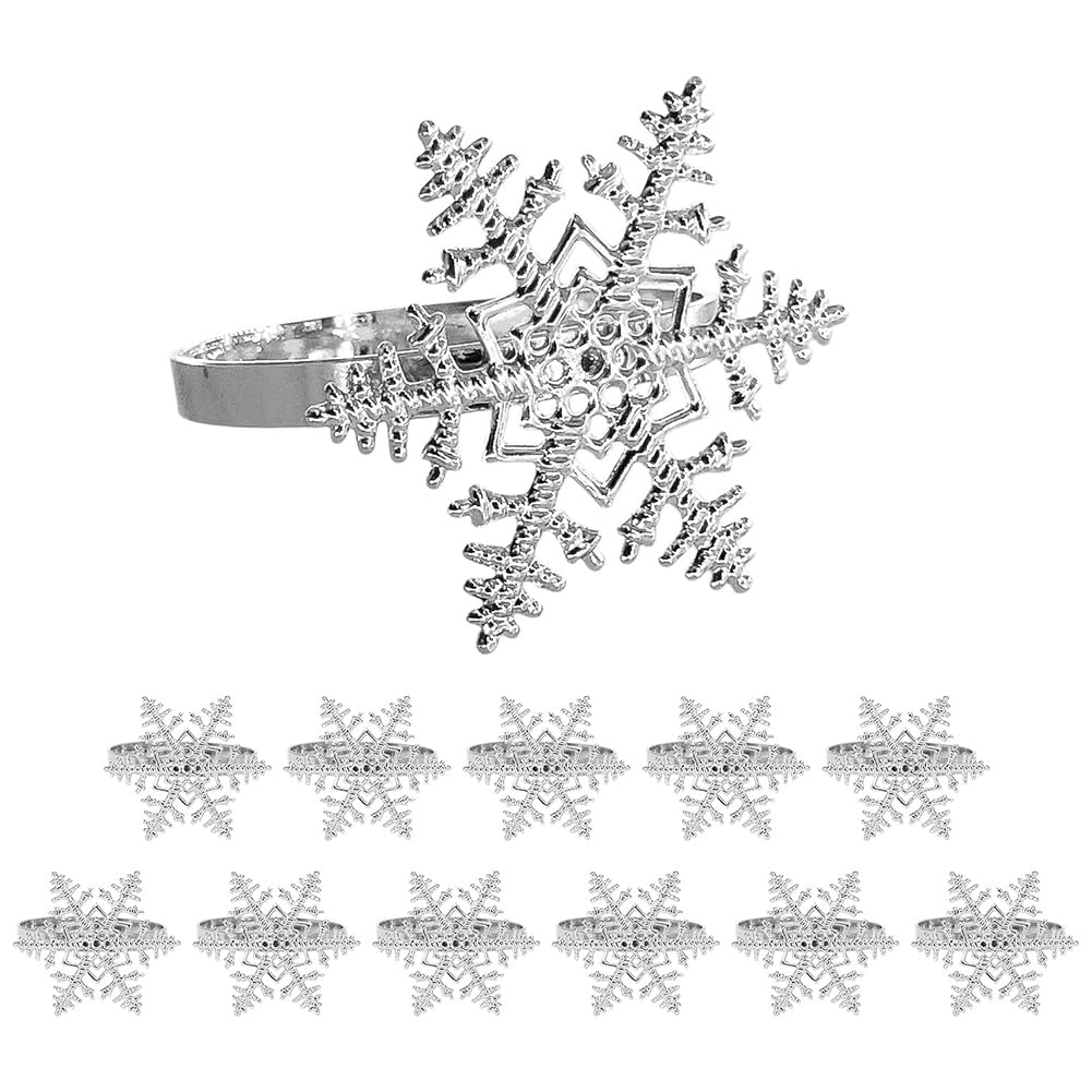 CTRLZS Snowflake Napkin Rings with Rhinestone Accents- 12-Piece Christmas Set for Holiday Table Decorations