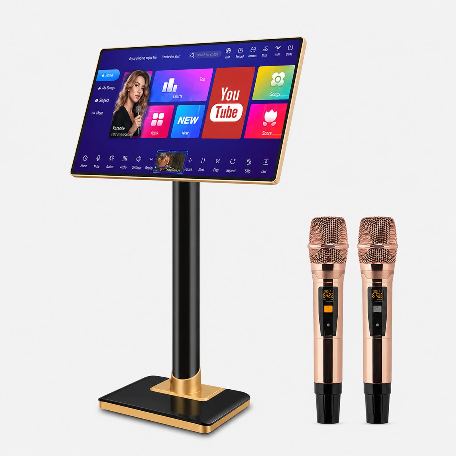 QINPI 21.5 Inch 4k Uhd Karaoke Machine, Professional All-in-one Commercial Ktv Jukebox With Dsp Reverb And Wireless Microphone, For Bars, Clubs, Parties And Entertainment Venues, 8TB