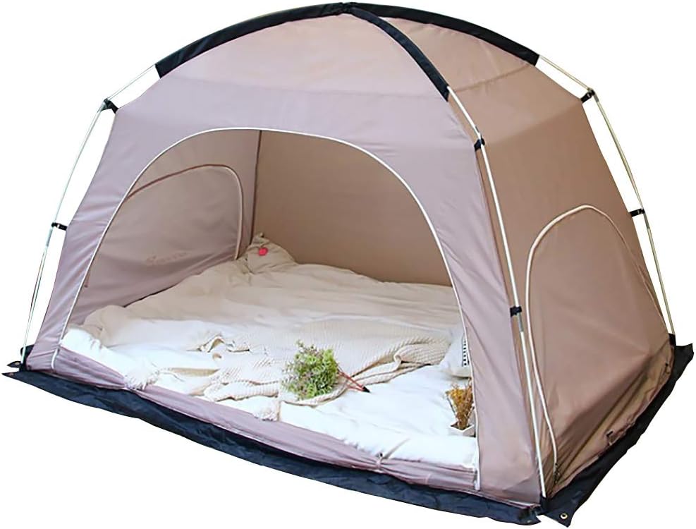 Queen Size Bed Tent, Indoor Privacy Tent, Portable Pop Up Outdoor Tent, Cozy Sleep in Drafty Indoor Privacy Tent on Bed Dream Tent Keep Warm Play Tent for Adults and Kids (Light Brown)