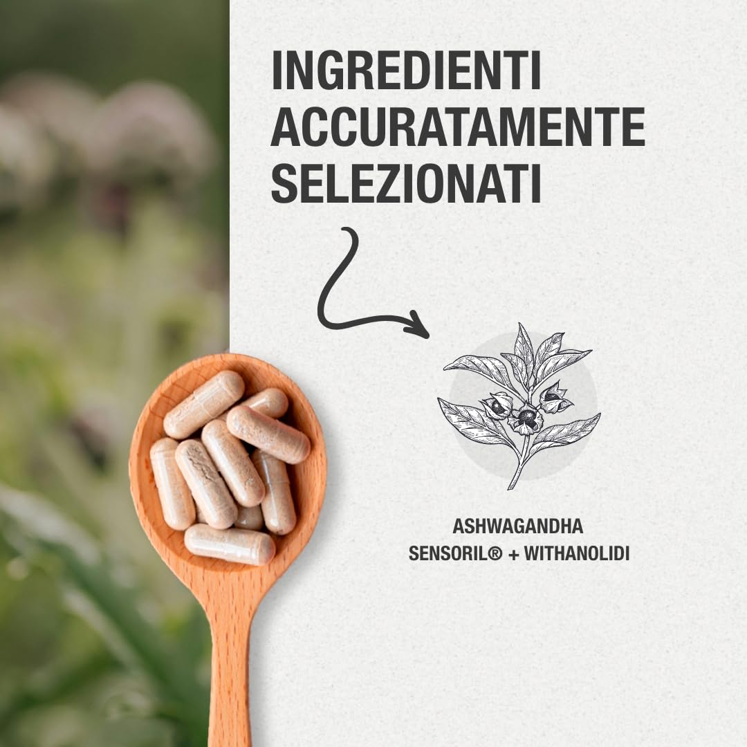 Ashwagandha Sensoril® 5:1 + Estratto 10:1 | 5250 mg al giorno | Concentrazione superiore al KSM-66 | Energia naturale, equilibrio emotivo e concentrazione | 120 capsule vegane.