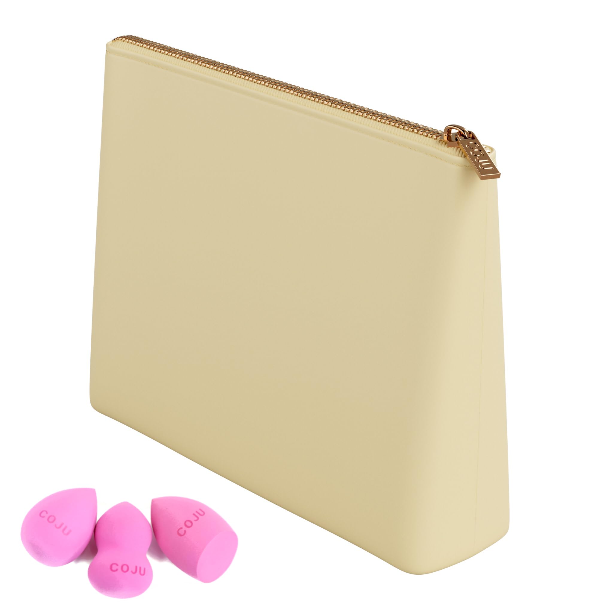 COJUSilicone Makeup Bag with Metal Zipper, Luxury Cosmetic Bag for Women, Large toiletry bag, silicone travel bag for makeup, makeup Tools and brush organizer, luxury bag (Khaki), Khaki, Silicone