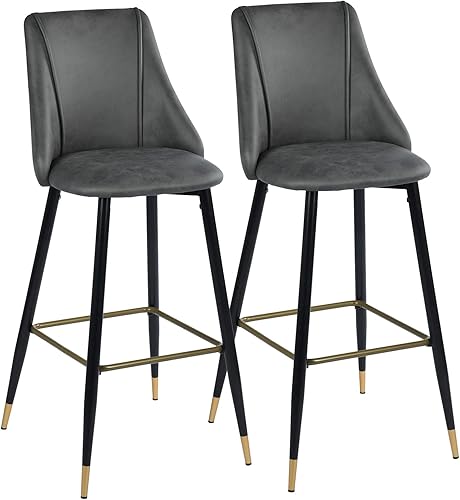 Miniatura 1 de FurnitureR Juego de 2 taburetes de bar de 30 pulgadas, sillas de bar con asiento tapizado de piel sintética vintage con reposapiés para cocina,
