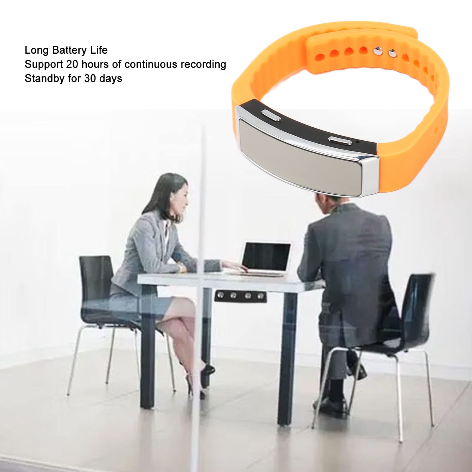 Reloj Grabador, Reloj de Pulsera Grabador Activado por Voz con Reducción de Ruido, Capacidad de Grabación de 20 Horas, Tiempo de Batería de 720 Días, para Clase de Reunión de (Naranja)