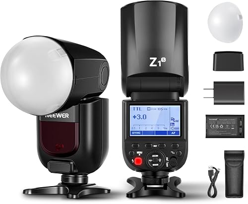 NEEWER Z1-S TTL Round Head Flash Speedlite for Sony with Magnetic Dome Diffuser, 76Ws 2.4G 1/8000s HSS Speedlight, 10 Levels LED Modeling Lamp, 2600mAh Battery, 480 Full Power Shots, 1.5s Recycling