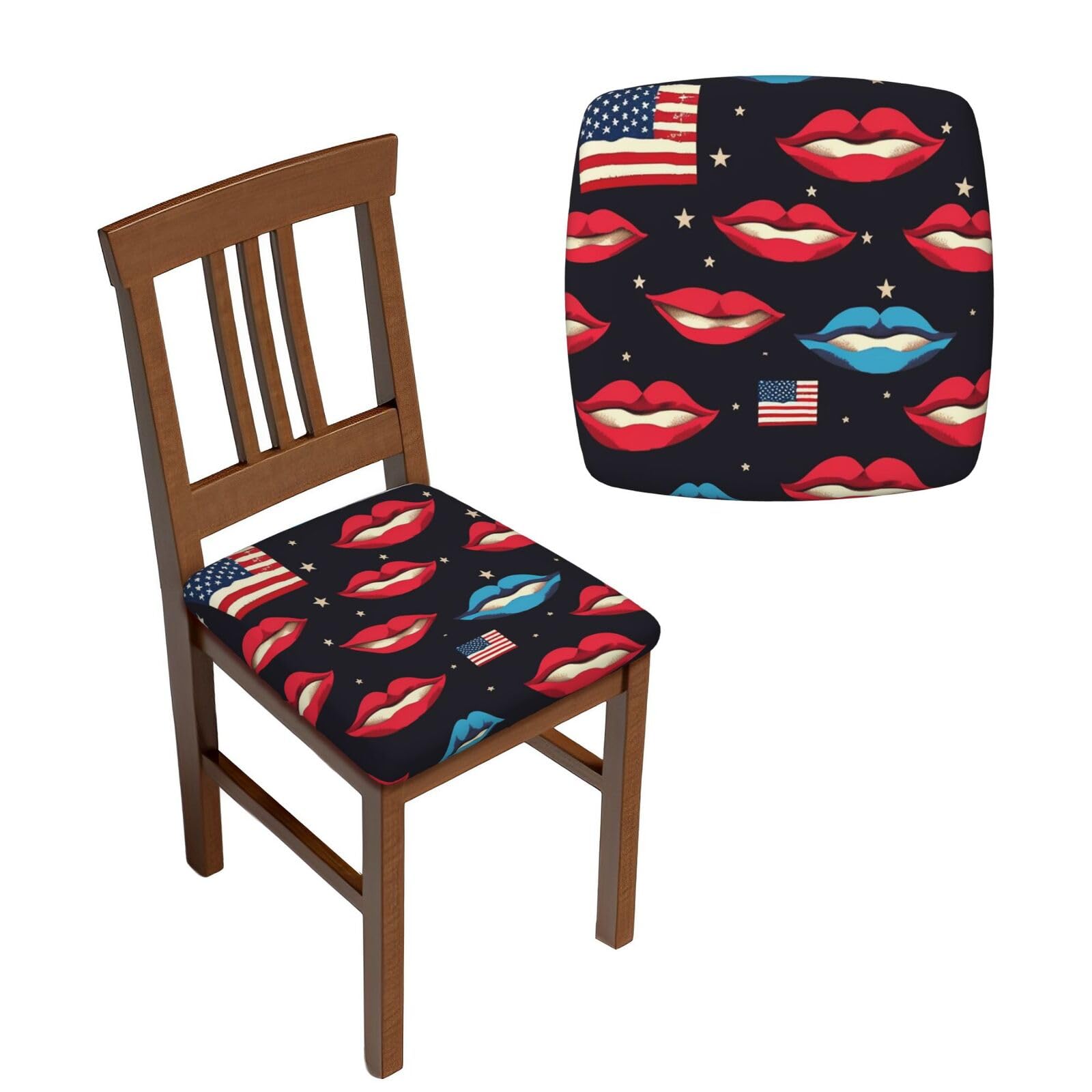 NONHAI 6PCS Dining Chair Seat Covers Set American Flag Lips Stretch Removable Chairs Covers Washable Seat Cushion Slipcovers Protector for Dining Room Kitchen Chairs