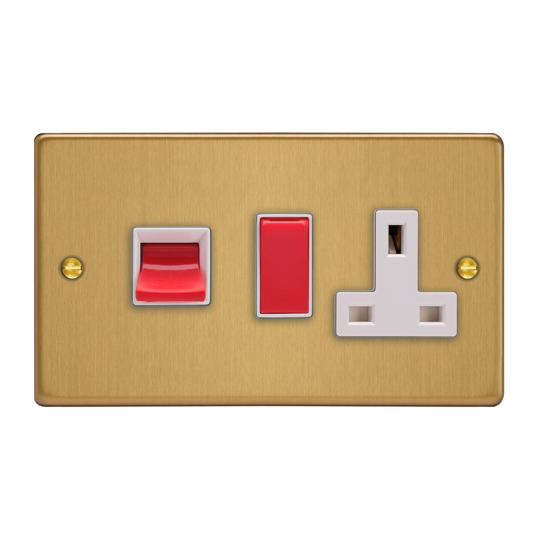 Varilight 45A Cooker Panel with 13A Double Pole Switched Socket Outlet (Red Rocker) Brushed Brass