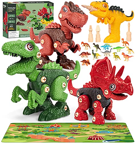 Dinosaur Toys for 3 4 5 6 7 Year Old Boys, Take Apart Dinosaur Toys for Kids 3-5 5-7, STEM Kids Toys with Electric Drill, Playmat, 12 Mini Dinosaur Toys for Christmas Birthday Gifts Boys Girls