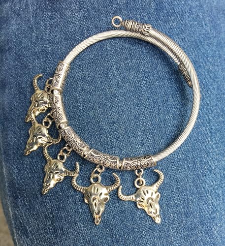 Image of Touchstone New Indian Bollywood Handcrafted Filigree Ox Horn Motif Fabulous Style Designer Jewelry Openable Bracelet in Oxidized Silver Tone for Women