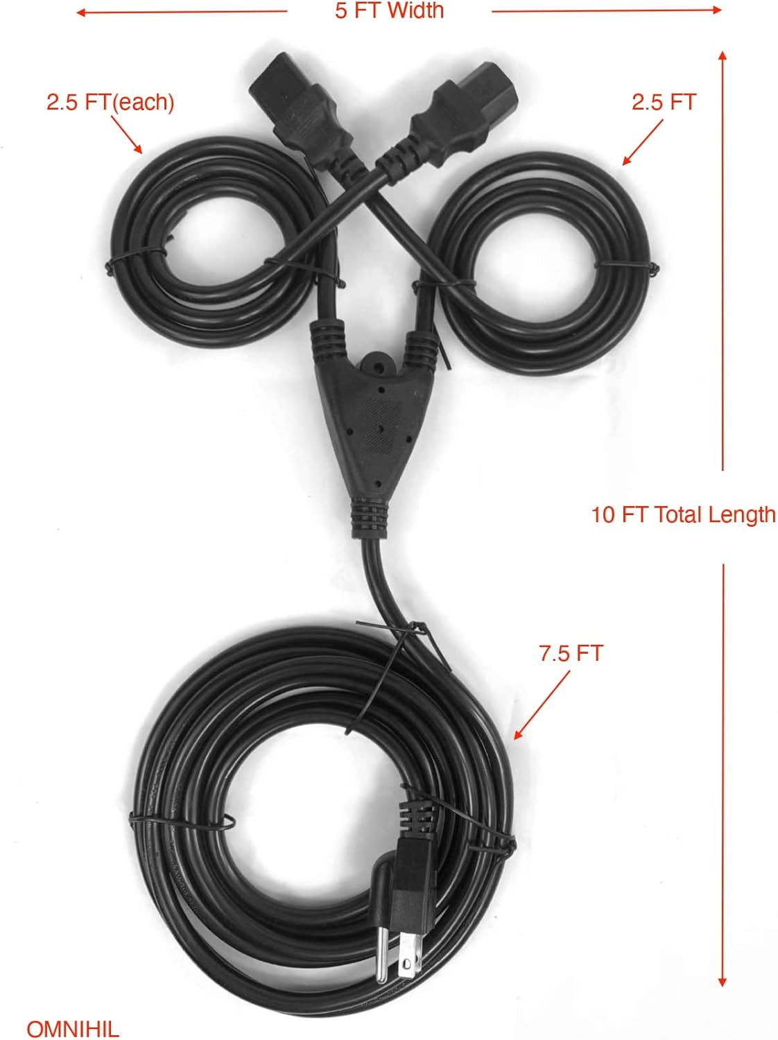Omnihil Universal Standard Power Cord Splitter for Double Monitors and Other Dual Monitors