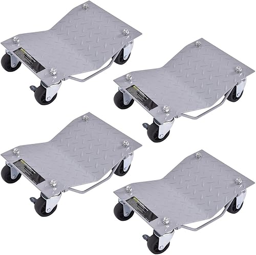 Goplus Juego de 4 unidades de 4 x 3 ruedas Dolly Patines de neumáticos de vehículo de reparación de automóviles con diamante móvil, gris