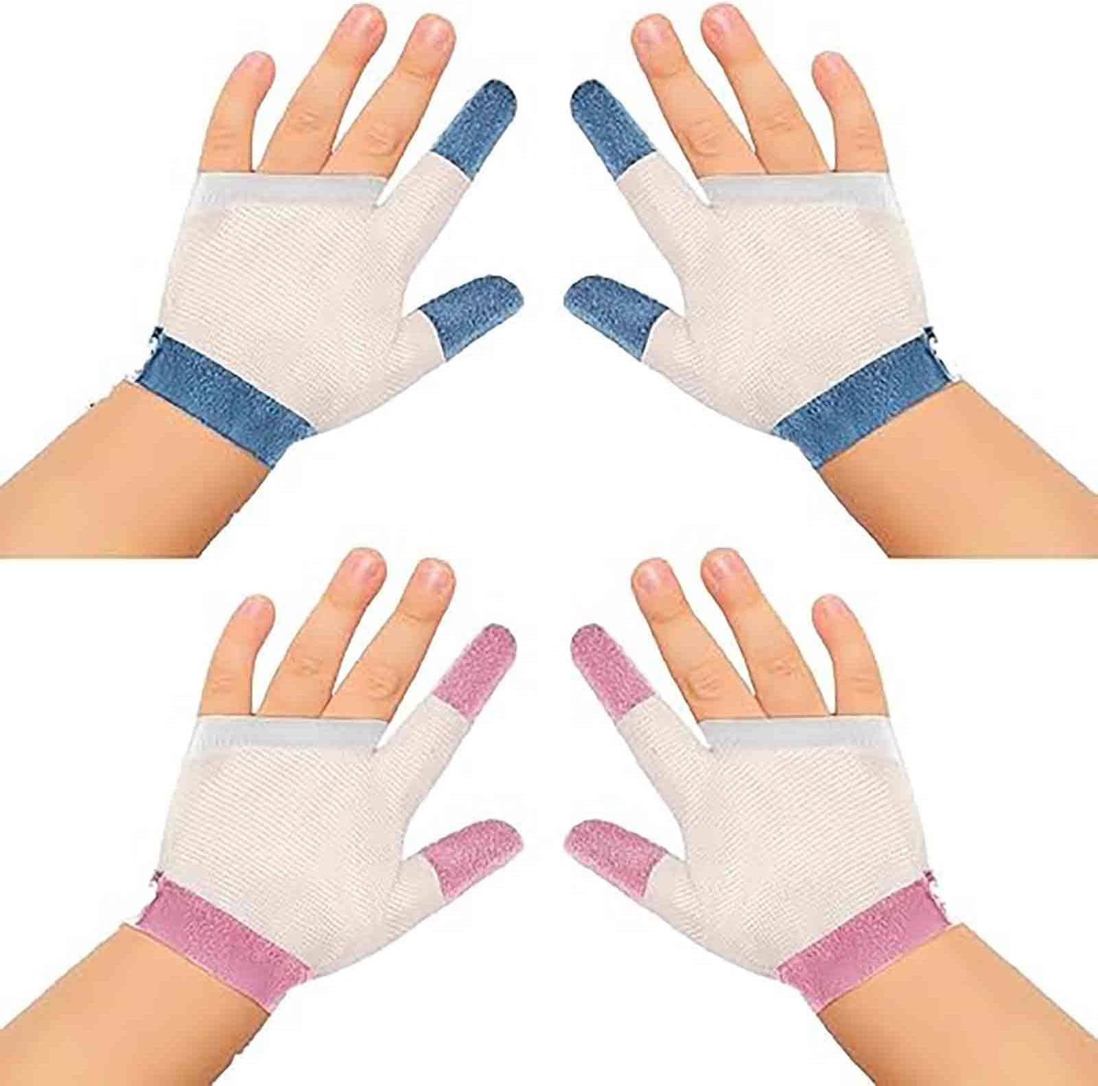 Tazweeq 2 Pairs of Baby Anti-Sucking Finger Guards, Soft Mesh Anti-Sucking Mittens, Scratch-Free Breathable Finger & Thumb Protectors (Pink & Blue)